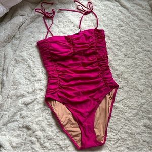 NWT J.Crew hot pink size 10 one piece ruched swimsuit tie shoulder